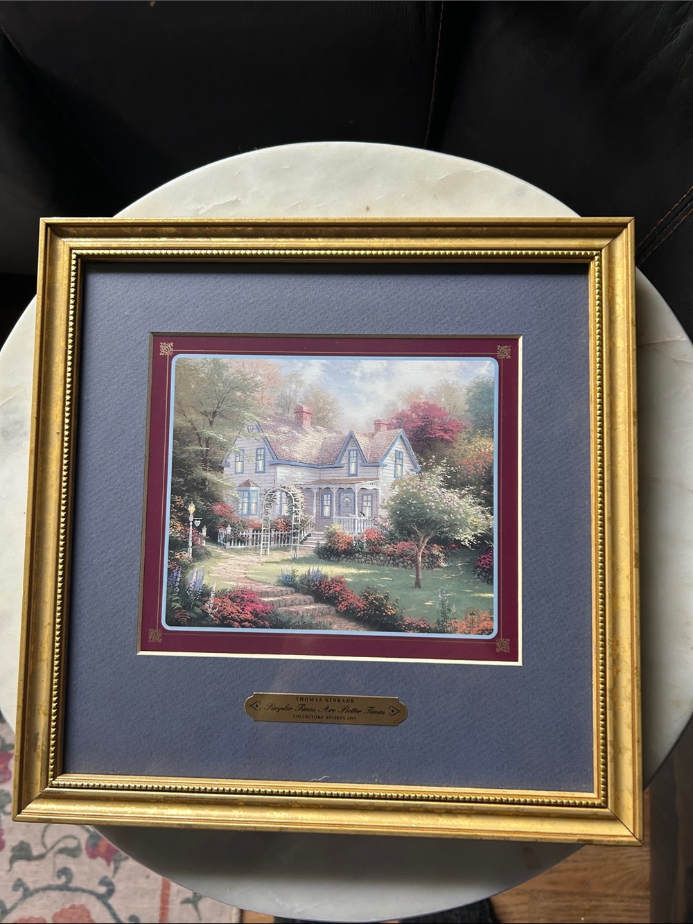 Thomas Kinkade Framed Print with Burgundy Mat and Gold Frame